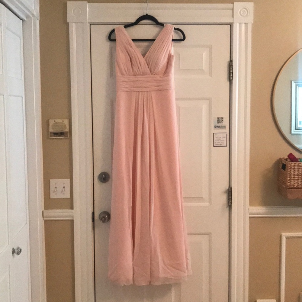 Bill Levkoff blush bridesmaid dress